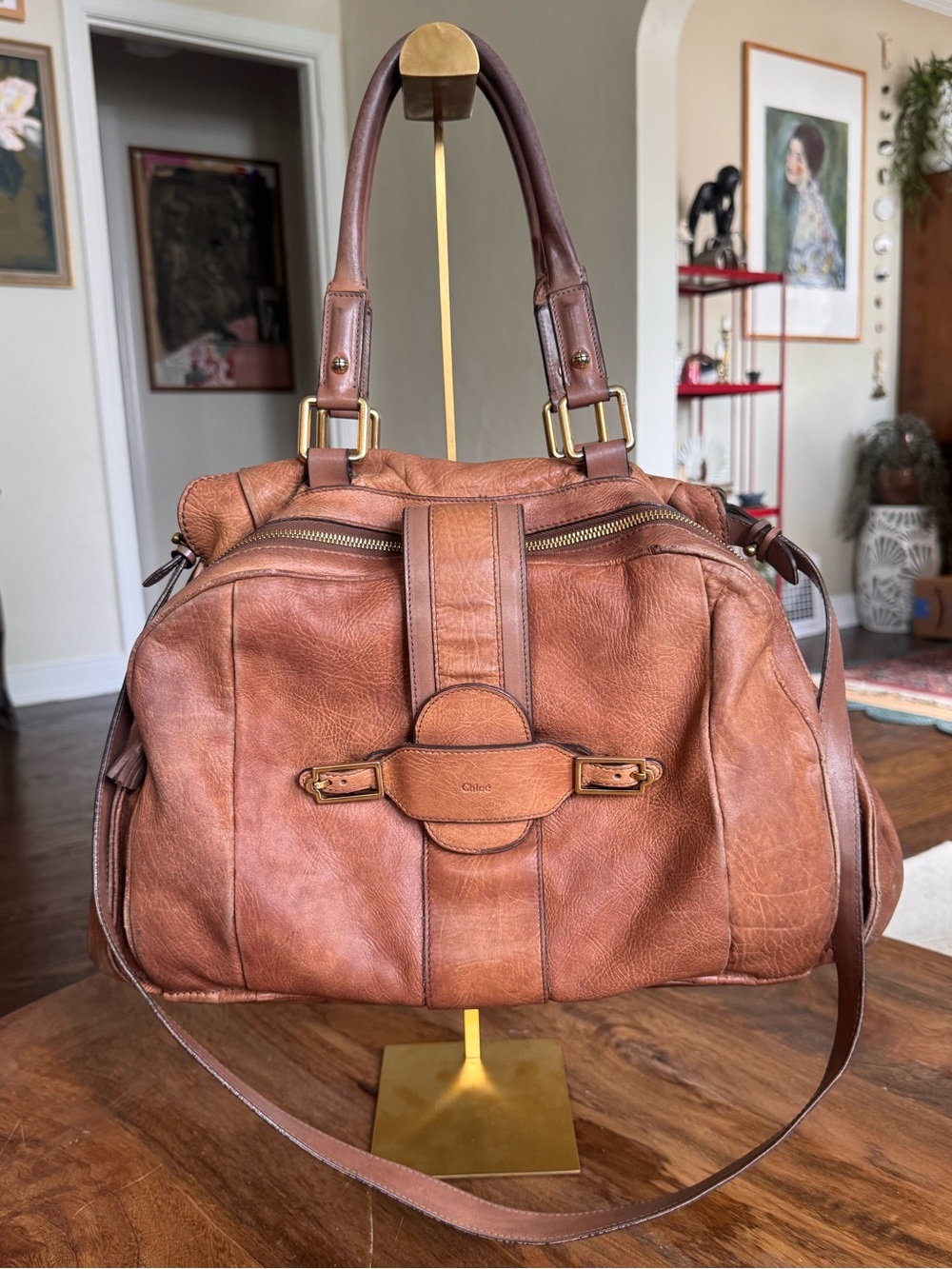 RARE Vintage Chloe Satchel HUGE Brown Leather Crossbody Bag Authentic